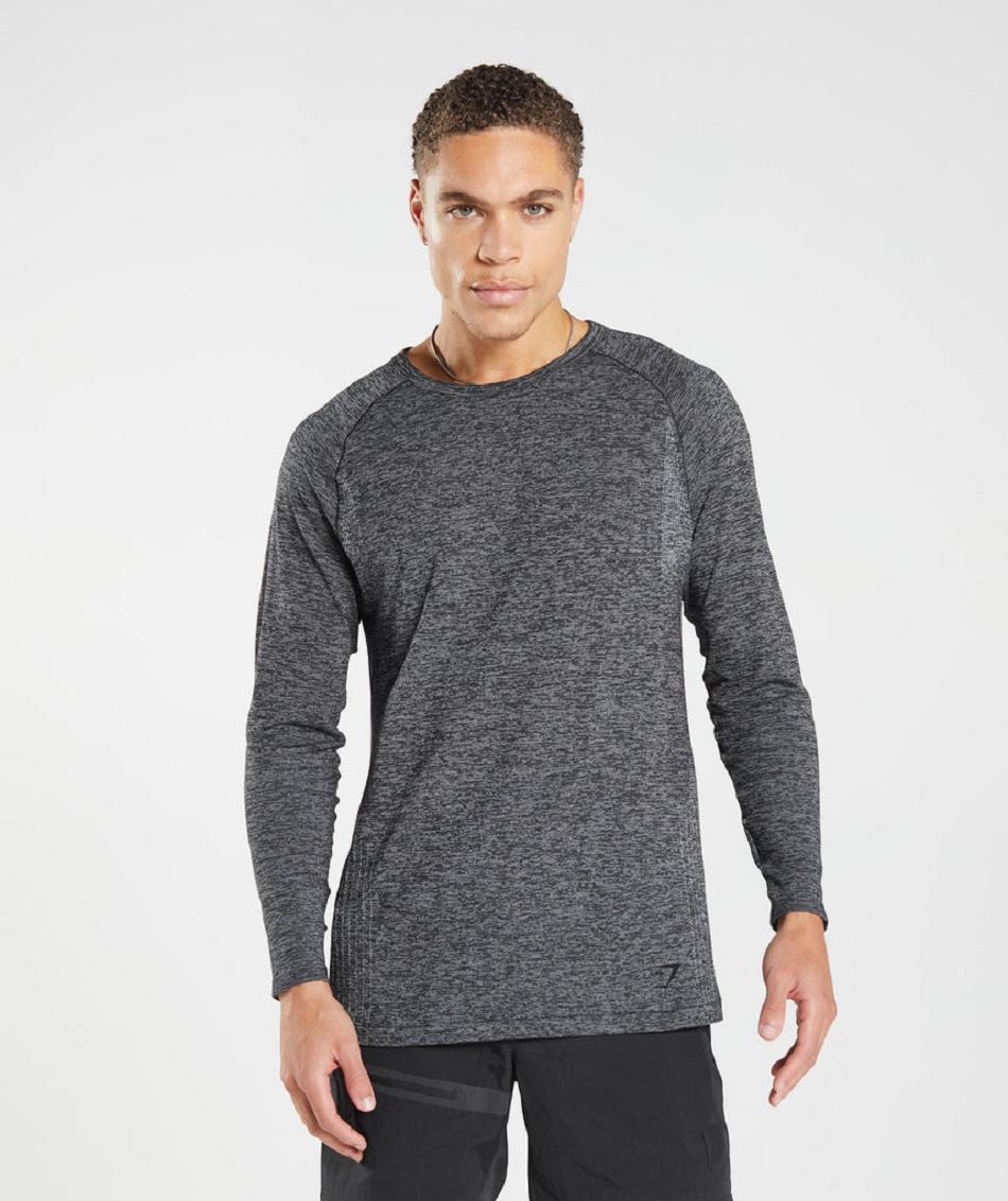 Long Sleeve Gymshark Retake Seamless Hombre Negras Blancas | CO 3495NWY